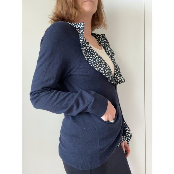 Womens Cardigans Size Large Monogram HWR Navy Nautical Ruffle Anthropologie - Picture 2 of 9